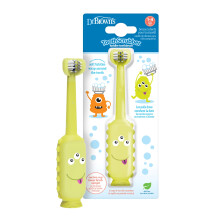 Dr. Brown's ToothScrubber Toddler Toothbrush Triple-Sided Training Toothbrush with Suction Cup Base Green Monster Baby Oral Care Ages 1-4 Yea