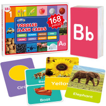 BenBen Flash Cards for Toddlers 1-3 Rip Proof & Waterproof 84 Double-Sided Educational Flashcards Alphabet Number Animal Shape Color Obje