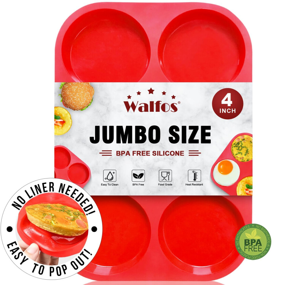 Walfos Siliconen Muffin Top Pannen Voor Bakken 4Inch Jumbo Formaat Perfect Results Premium Anti-Aanbak Bakvorm Eierbakvorm Geweldig Voor Eieren H-image