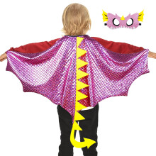IROLEHOME Dragon-Wings Costume for Kids Mask Dinosaur Dress Up Cape for Boys Girls Halloween-Party Gifts Toys (metallic blue) (metallic pink)