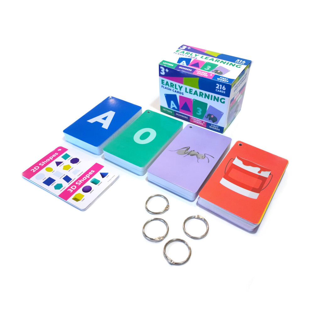 Carson Dellosa 4-Pack of 216 Toddler Flash Cards with Rings Set Ages 3+ ABC Flash Cards for Toddlers 0-25 Numbers Flash Cards Colors & Shapes Flash