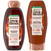 Garnier Whole Blends Coconut Oil & Cocoa Butter Smoothing Shampoo and Conditioner Set for Frizzy Hair  22 Fl Oz (2 Items)  1 Kit (Packaging May V