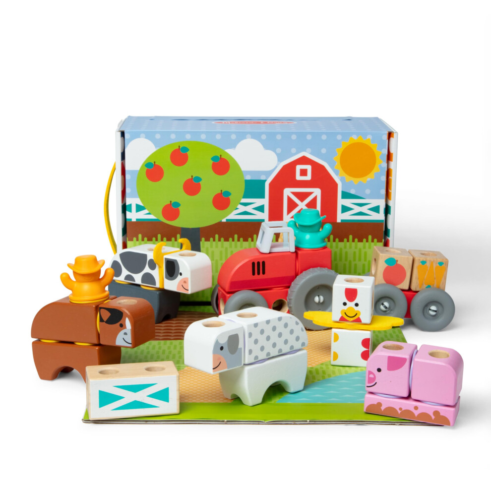 Melissa & Doug Blockables Farma Snap And Play Mieszaj I Dopasowuj Drewniane Klocki Do Budowania, Ktre Mozna Laczyc, Zestaw Zabawkowy Dla Chlopcw I-image