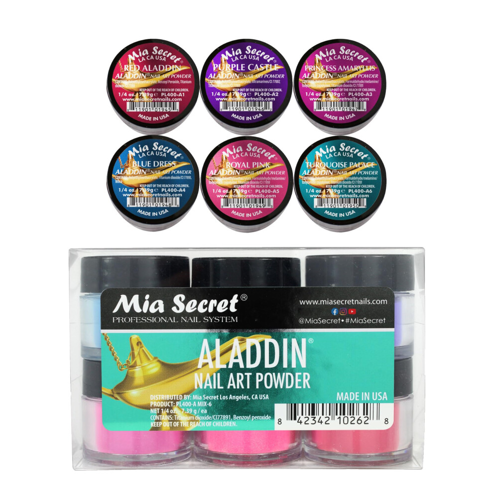 Mia Secret Red/Purple/Blue Nail Art Powder Aladdin Collections Oz. Set Of 6 Colors