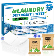 Fixsmith Dundry Dergent Fiches - 100 charges (50 feuilles) parfum de lin frais - Luivre a lin hypoallergenique bandes de detergent de voyage ultr