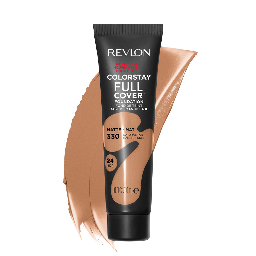 Revlon ColorStay Full Cover Longwear Matte Foundation  Heat & Sweat Resistant Lightweight Face Makeup  Natural Tan (330)  1.0 oz-image-OPC-PH56CQK-NEW