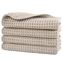 POLYTE Microfiber Lint Free Washcloth Face Towel 13 x 13 in 4 Pack (Beige Waffle Weave)