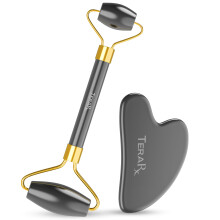 TeraRX Terahertz Gua Sha & Facial Roller Set - 100% Authentic Terahertz Stone Face Roller to Reduce Puffiness Improve Wrinkle Lines & Relieve Fa