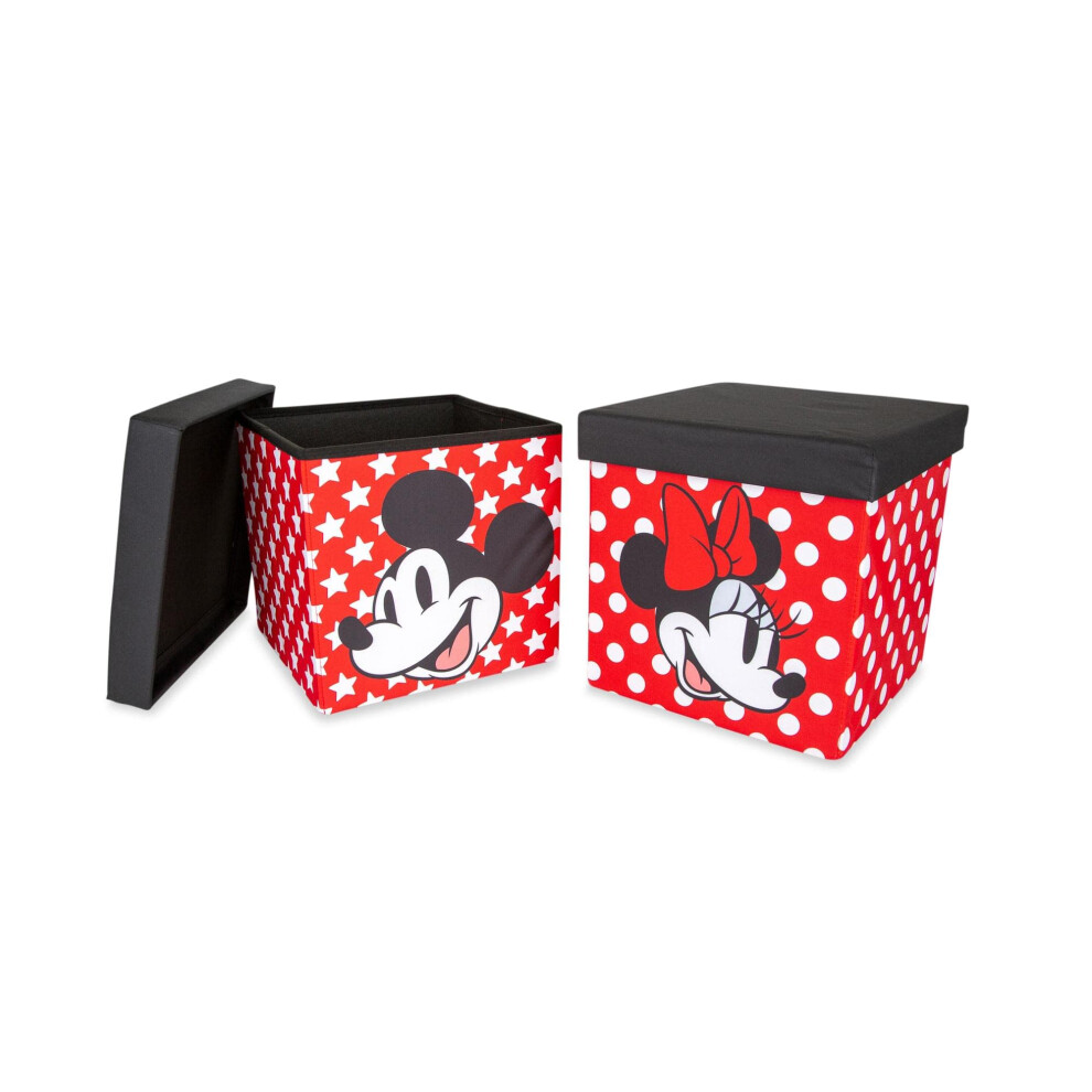 Disney Mickey & Minnie 15-Inch Storage Bin Cube Organizers with Lids  Set of 2 | Fabric Basket Container  Cubby Cube Closet Organizer  Home Decor Play