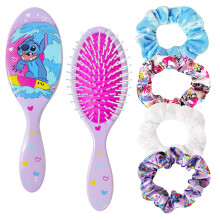 Stitch-haarborstel en 4 scrunchies voor meisjes - ontwarrende borstel en elastische haarelastiekjes voor kinderen vanaf 3 jaar