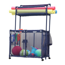 Pool Bins Pool Noodles Holder, Toys, Floats, Balls and Floats Equipment Mesh Rolling Double Decker Multi Use Storage Organizer Bin, Large with Noodle