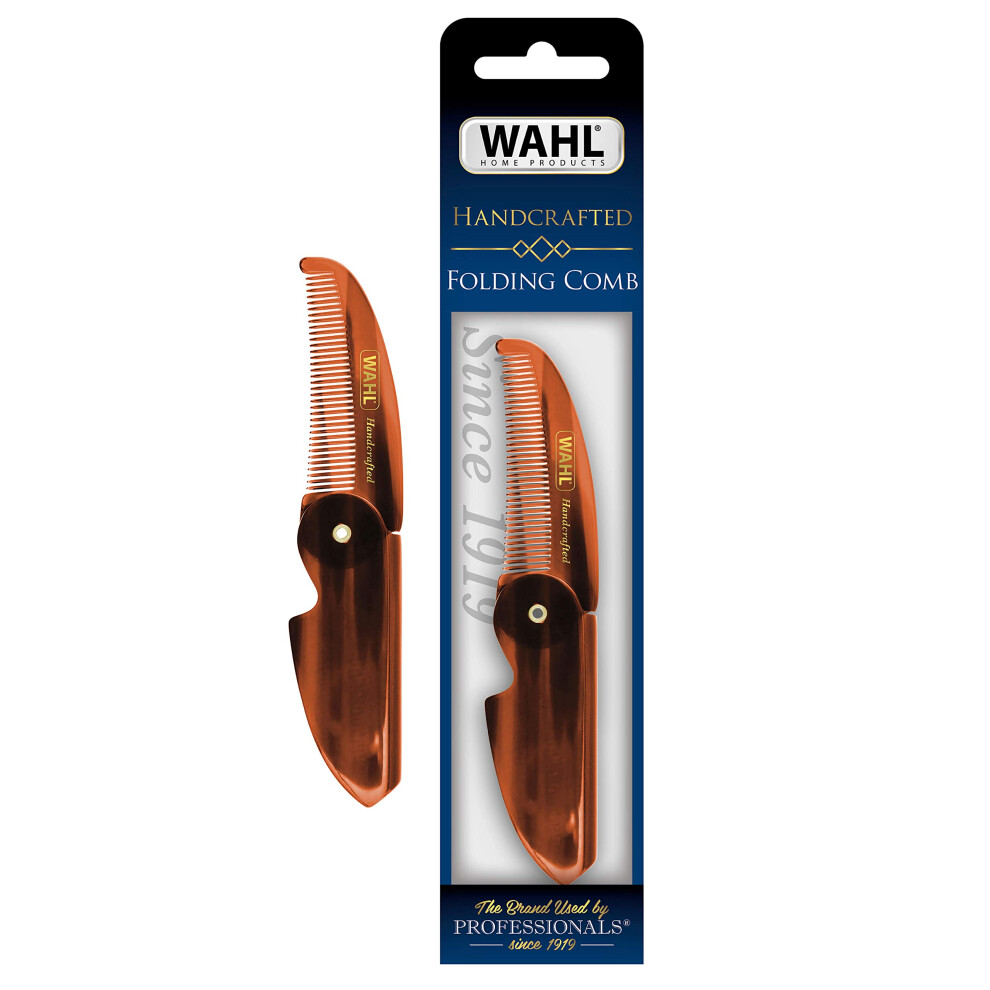 Wahl Beard & Mustache Folding Comb for Men's Grooming - Handcrafted & Hand Cut with Cellulose Acetate - Smooth  Rounded Tapered Teeth - Model 3326