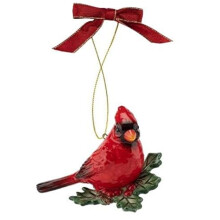 Spode Christmas Tree Cardinal Ornament Festive Holiday Bauble for Christmas Tree Earthenware Hanging Decoration with Red Ribbon for Easy Hanging De