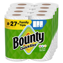 Asciugamani di carta Bounty Quick-Size bianchi, 8 rotoli tripli per famiglie = 27 rotoli normali