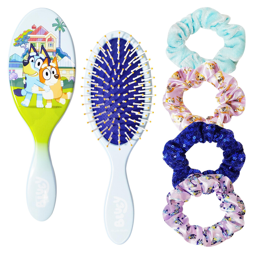 Ensemble d'accessoires pour cheveux Bluey avec brosse d   m   lante et 4 chouchous    lastiques pour enfants (    partir de 3 ans)