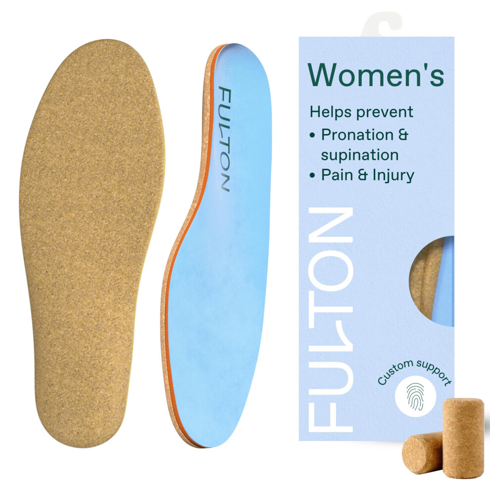 Fulton Insoles Women's Active Inserts with Custom Molding - Cork & Shock Absorption for Stability - Athletic Running Insoles For Women Prevent Overpro