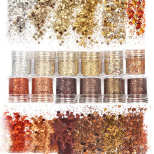 Laza Autumn Nail Glitter 12 barev Akrylov nehty Art Glitter Powder Sequin Retro Copper Duhov vlocky Paillette Sparkle Tip 120 g pro gel Polish Obli