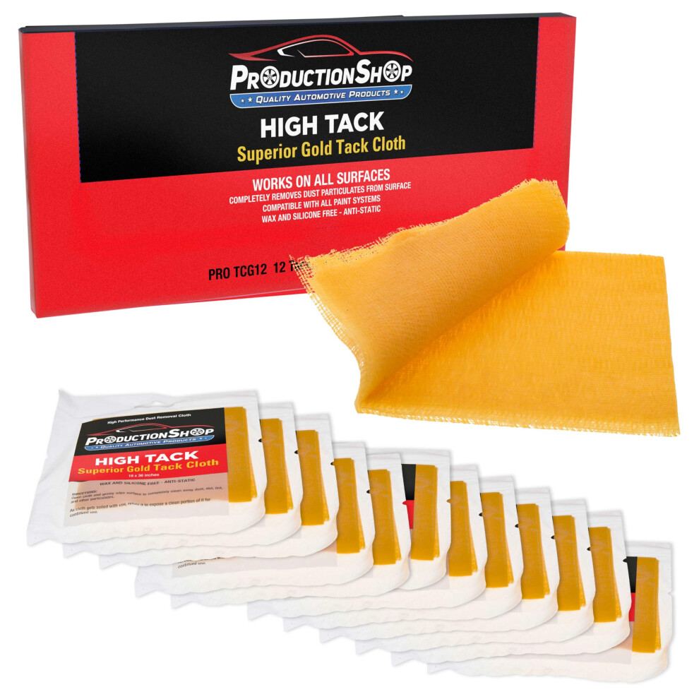 Productionshop Superior Tack Cloth 12-Pack - Tack Cloths Dust/Stain Rags Automotive & Woodworking Tacky Towel Stain Pads Staining Wood Gold 840234528778