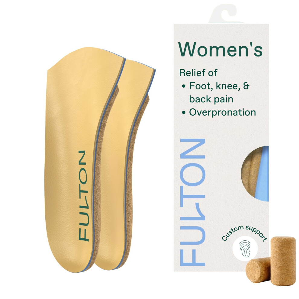 Fulton Universal Shoe Inserts For Women With Custom Molding & Arch Support - Everyday Cork Inserts For Shoes Without Removable Insoles - Prevent Overp