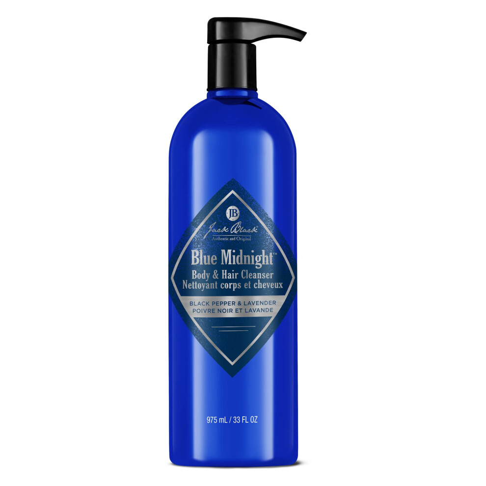 Jack Black Blue Midnight Hair & Body Cleanser  33 Fl Oz - Black Pepper & Lavender - Mens Body Wash  Shampoo Wash  Dual-Purpose Mens Cleanser  Wash Awa