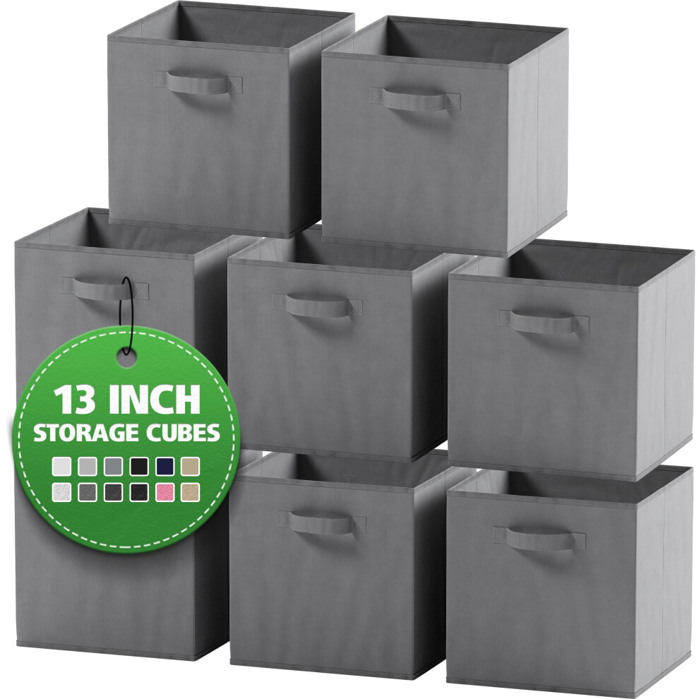 NEATERIZE Fabric Storage Cubes for Cube Organizer - 8 Pack Heavy Duty Grey Storage Bins - 13 Inch Cube Storage Bin Use As A Clothes Storage Box In Cl