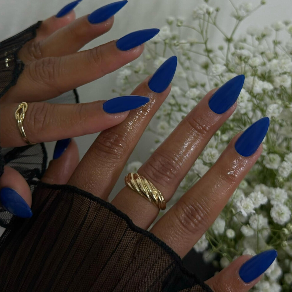 Xcreando Blue 48Pcs Matte Royal Press On Nails Almond Fake Nails Glue On Nails Medium Length Almond Shaped Nails Press Ons Stiletto False Nails For Women Med