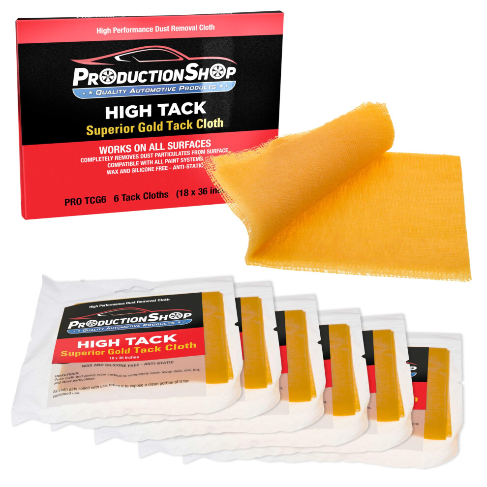 Productionshop Superior Tack Cloth 6-Pack - Tack Cloths Dust/Stain Rags Automotive & Woodworking Tacky Towel Stain Pads For Staining Wood Gold 840234528785