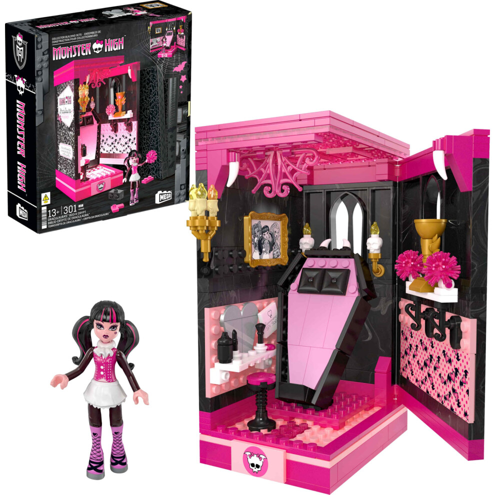 Mega Monster High - La Spaventosa Cripta Di Draculaura, Set Da Costruire Con 301 Pezzi E 1 Personaggio Draculaura Incluso, Si Apre Come Un Libro Per Esporlo, Giocattolo Da Collezione, 13+ Anni, HXJ88-image