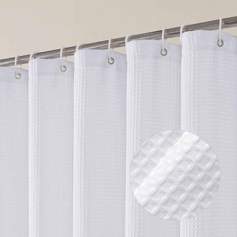 Rideau de douche extra long blanc OVZME - Rideau de douche en tissu gaufr    robuste de 84 pouces de long pour salle de bain, rideau de bain lest