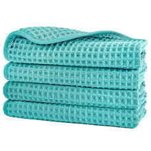 Toalha de rosto de microfibra sem fiapos POLYTE 13 x 13 em 4 pacotes (Aqua Waffle Weave)