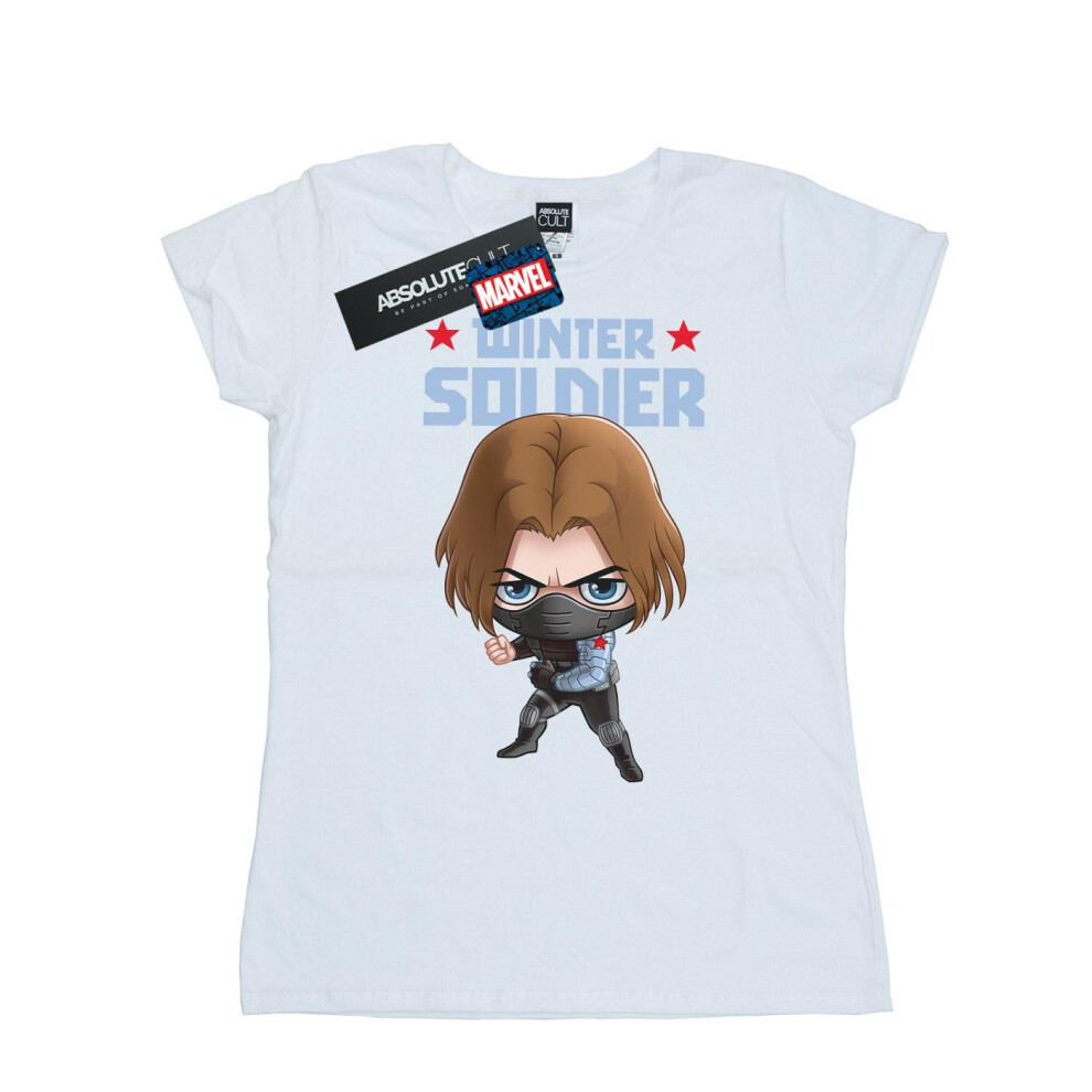 (L, White) Marvel Womens/Ladies Winter Soldier Bucky Toon Cotton T-Shirt