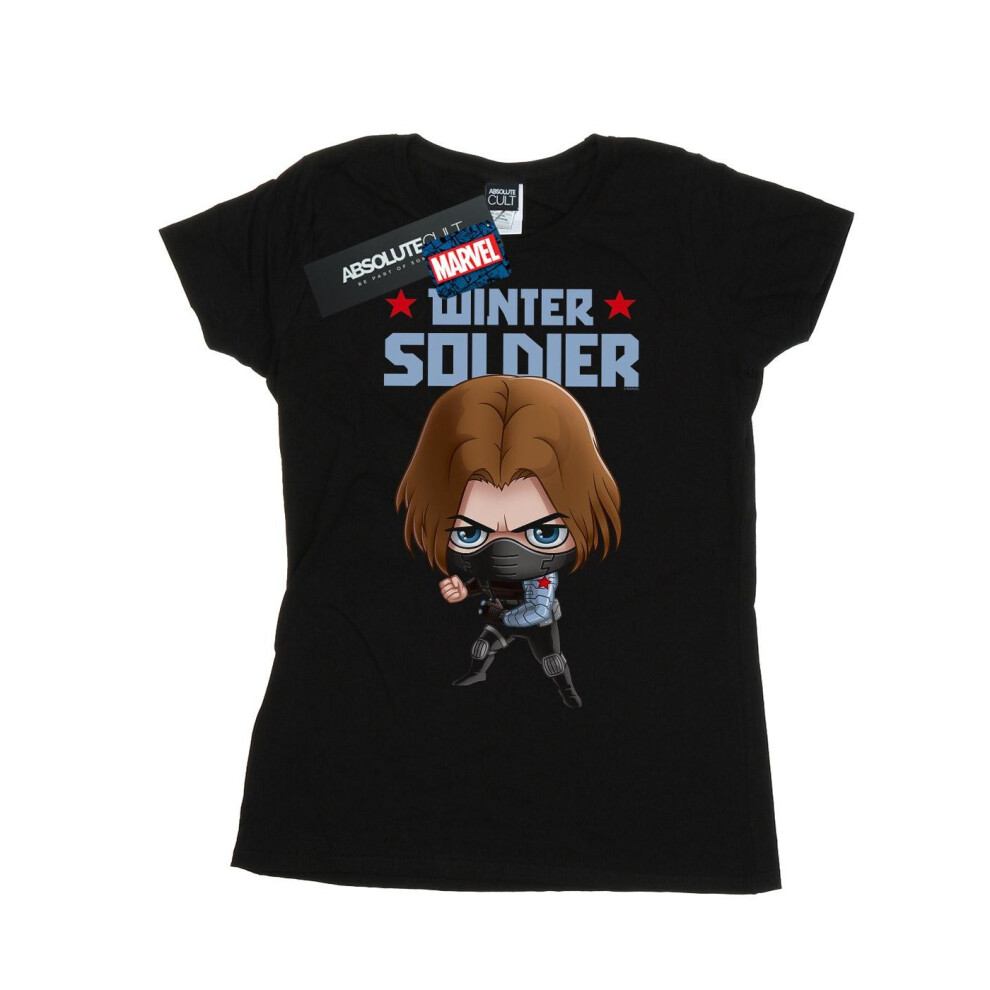 (L, Black) Marvel Womens/Ladies Winter Soldier Bucky Toon Cotton T-Shirt