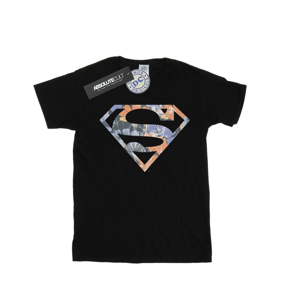 (9-11 Years, Black) DC Comics Boys Superman Floral Logo 2 T-Shirt