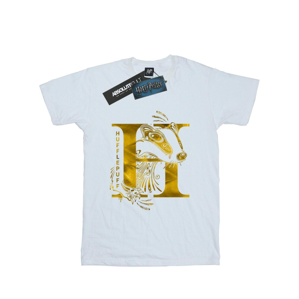 (L, White) Harry Potter Womens/Ladies Hufflepuff Badger Cotton Boyfriend T-Shirt