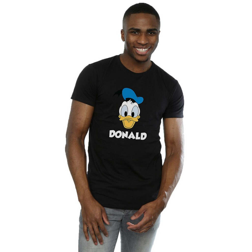 (S, Black) Disney Mens Donald Duck Face Cotton T-Shirt
