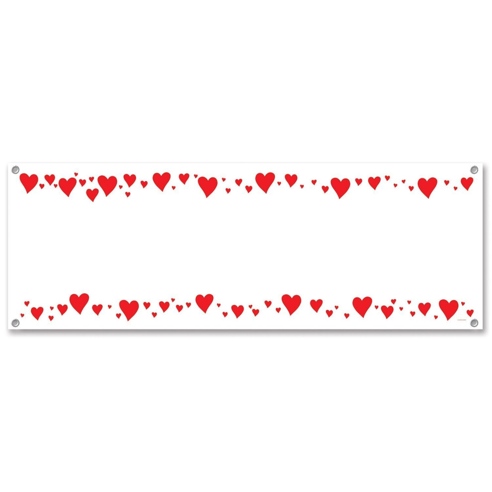 Beistle 70355 Hearts Sign Banner, 5 Fu Zoll, 1 Pro Paket, 5' X 21"""" Wei /Rot-image