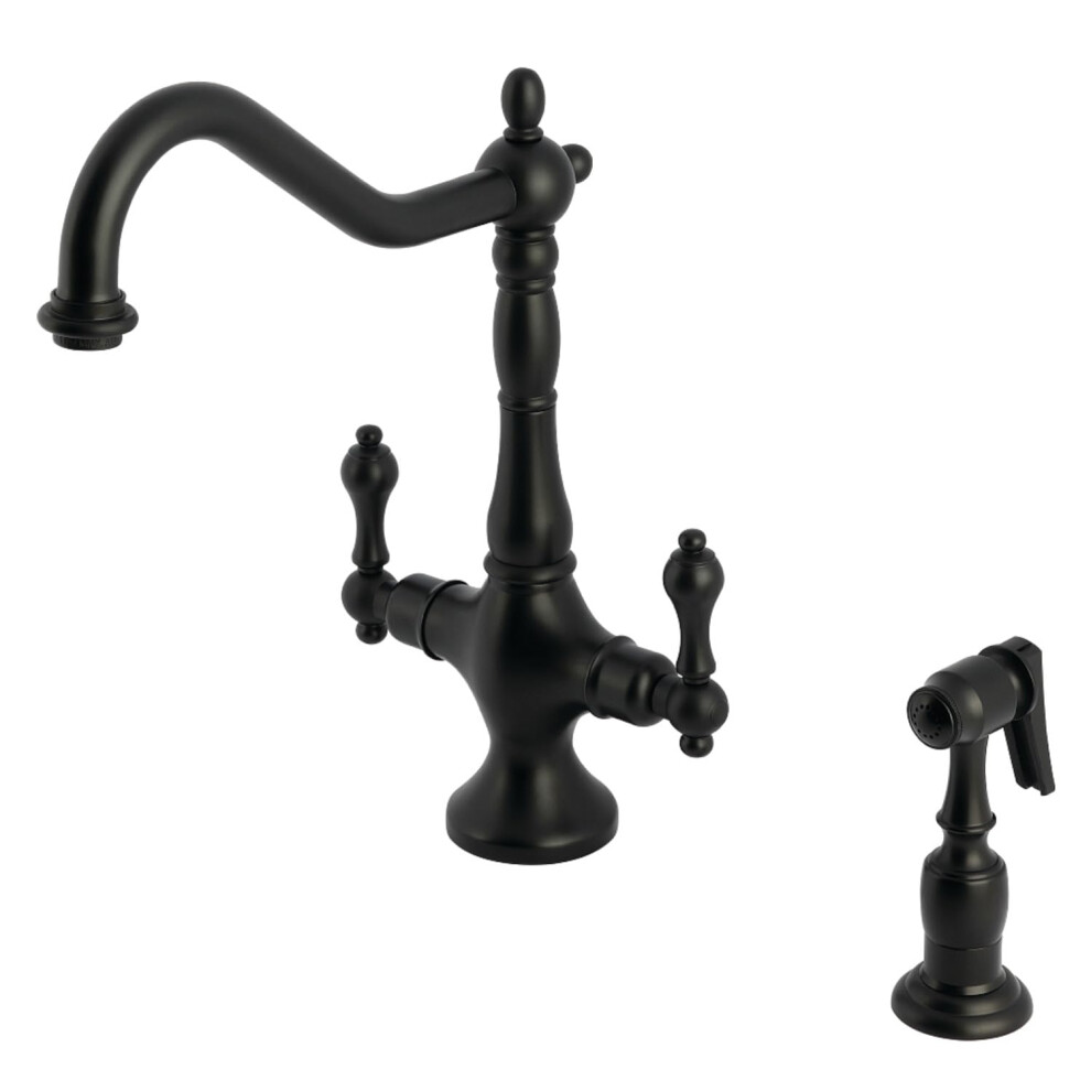 Kingston Brass Ks1770albs Heritage 2-Handle Kitchen Faucet With Brass Sprayer Matte Black 663370530425