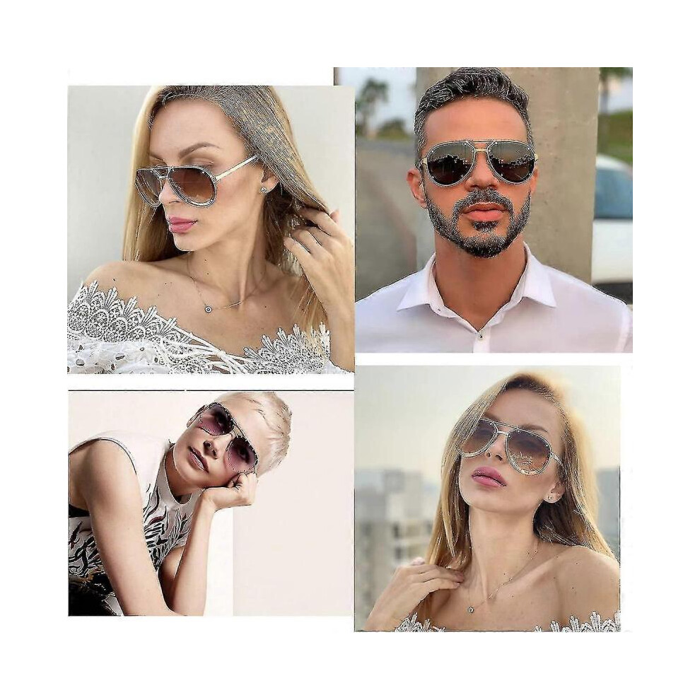 (grey blue-pink Lens) Studded Sunglasses For Women Fashion Studded Aviator Sunglasses Metal Frame Uv 400-image-OPC-PH56NDS-NEW