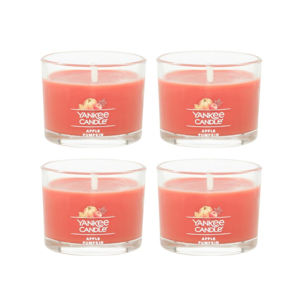 Yankee Candle Signature Votive Mini Candle Jar  Apple Pumpkin Scent  Natural Soy Wax Blend Candle with Natural Fiber Wick  1.3 OZ Glass Jar (Pack of 4