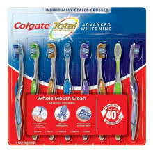 Colgate Total Whole Mouth Health Advanced Whitening, Borsten mit mittlerer Zahnseidespitze, umlaufender Wangen- und Zungenreiniger, Spiralborsten