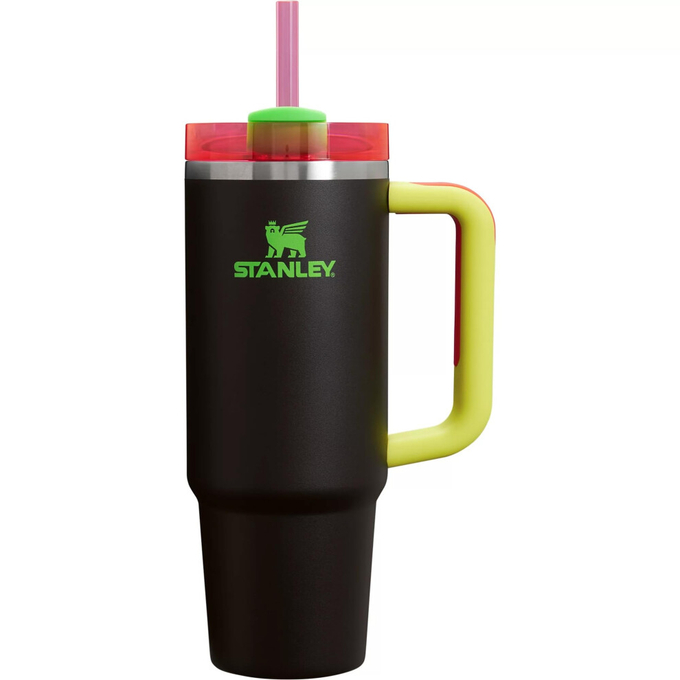 STANLEY Quencher H2.0 FlowState Stainless Steel Vacuum Insulated Tumbler with Lid and Straw for Water  Iced Tea or Coffee (Black Neon  40 oz)
