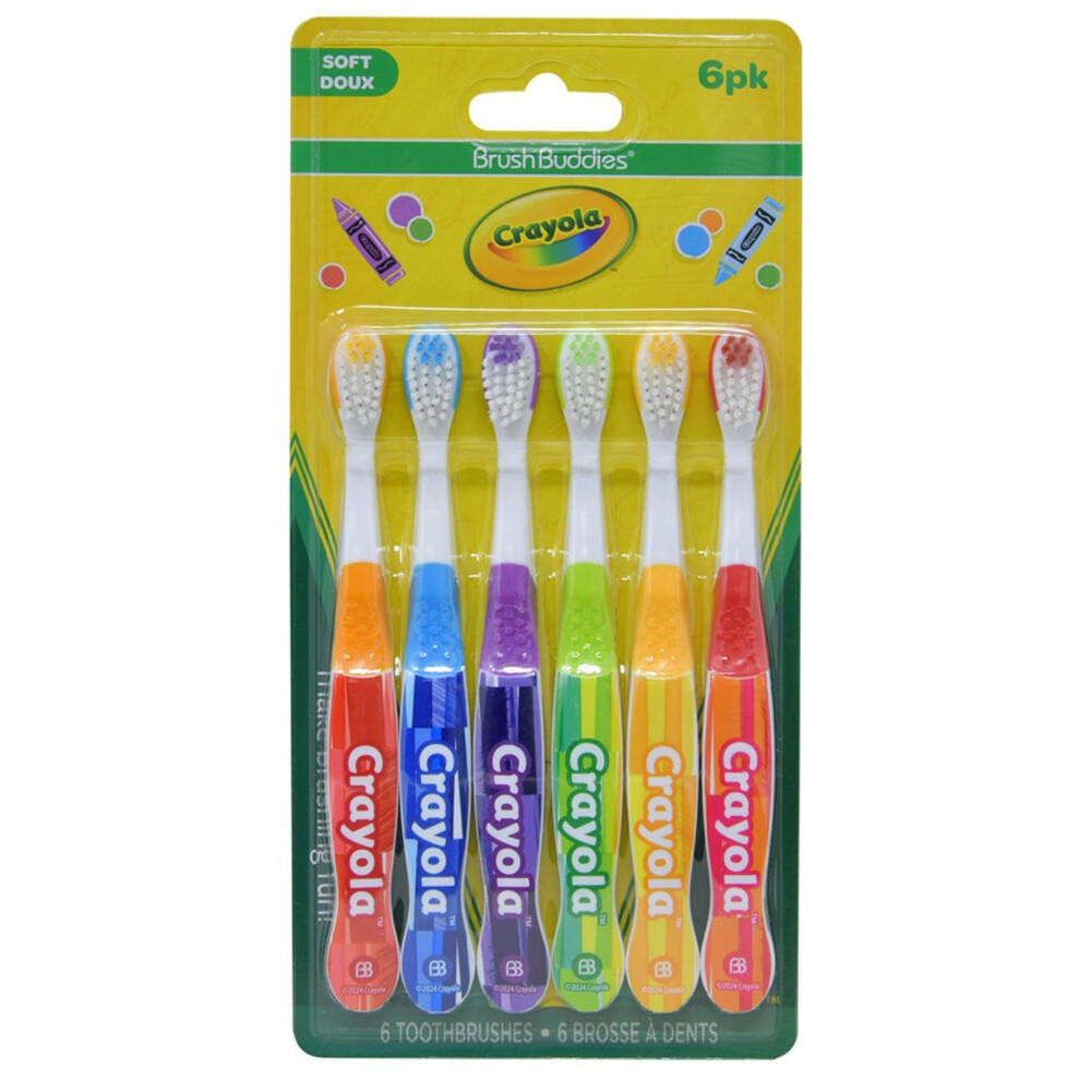 Brush Buddies Crayola Kids Toothbrush Toddler Toothbrush Children's Toothbrush Soft Bristle Toothbrush for Kids 6PK