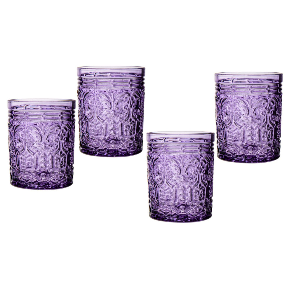 Godinger Old Fashioned Whiskey Glasses Drinking Glasses Vintage Decor Glass Cups Water Glasses Cocktail Glasses - Jax Collection 12oz Purple S