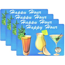 Set van 4 Happy Hour Design Placemats 12""x18"" Stevige schuimrug Decoratie Keukentafel Placemat
