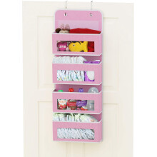 Articles mιnagers simples sur porte/support mural, organisateur de poche ΰ 4 fenκtres transparentes rose