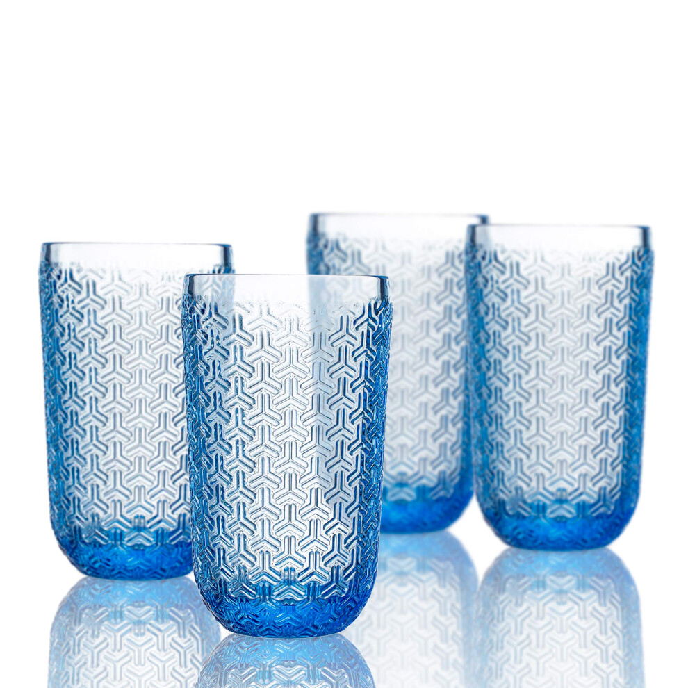 Elle Decor 4 Piece Set Highball Blue Bistro Key 14 Ounces