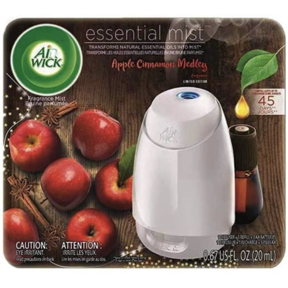 Air Wick Essential Mist  Essential Oils Diffuser  (Diffuser + 1 Refill)  Apple Cinnamon Medley  Fall scent  Fall spray  Air Freshener  Packaging May V