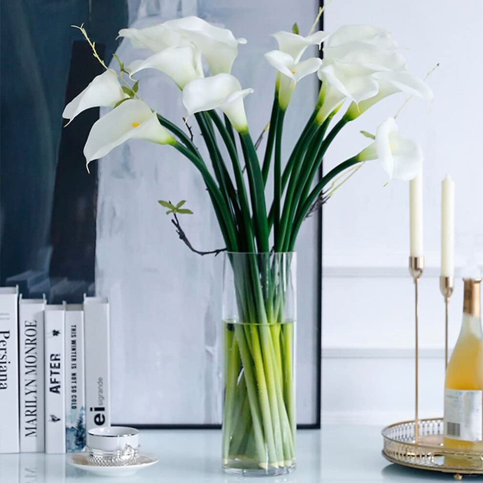 Duyone Artificial Flowers Calla Lilly 25.6 'Duze Lateks Falszywe Bukiet Miekki Realne Dotkniecie Dlugie Rosliny Lodygi 5 Szt. Na Dom Do Domu W Sy-image