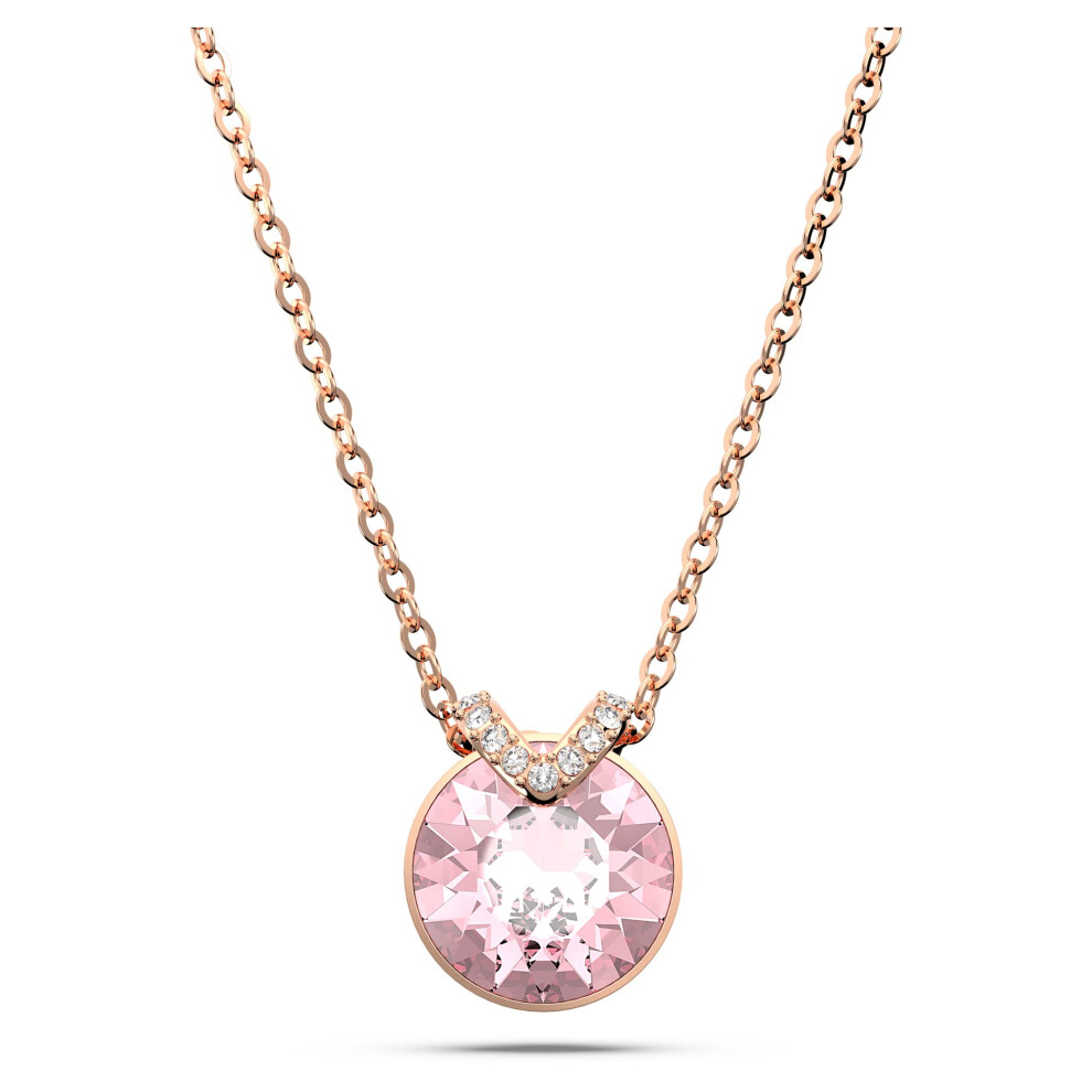Swarovski Women's Pink/Gold Bella Round Cut Pendant Necklace Stone Rose Plated In /Rose Tone Plated - Image 5