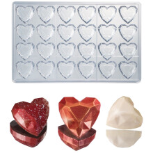 Martellato polycarbonaat chocoladevorm hart edelsteen diamant 33 mm x 33 mm x 15 mm hoog 24 holtes